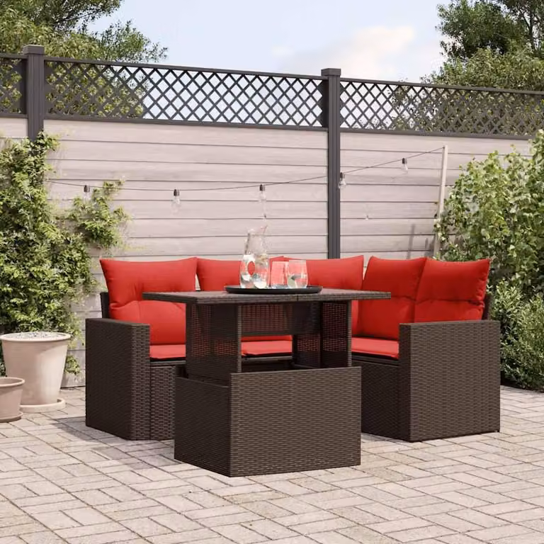 Maison Exclusive - Set di 5 divani da giardino con cuscini, marrone, polyrattan