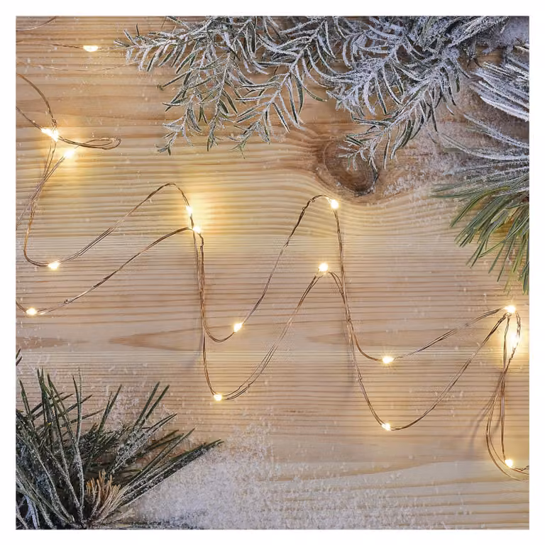 Catena luminosa a LED, luce bianco caldo, 0,9 metri, con timer, alimentata a batteria, 10 LED