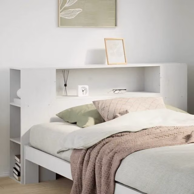Testiera con ripiani integrati vidaXL in legno massello di pino bianco per letto 160x200 cm