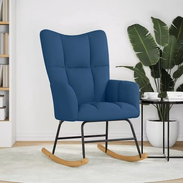 Sedia a dondolo blu in tessuto con braccioli vidaXL – 1