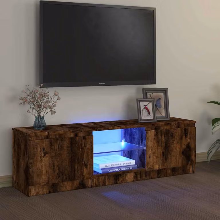vidaXL Mobile Porta TV con Luci LED integrate in Rovere Fumo, L 120 cm x P 30 cm x H 36 cm