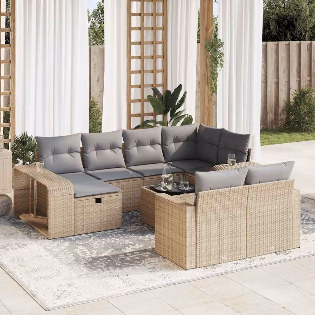 Set Divani da Giardino vidaXL 11 pz in Polyrattan con Cuscini Beige e Struttura in Acciaio, Forma a U per Terrazza e Giardino