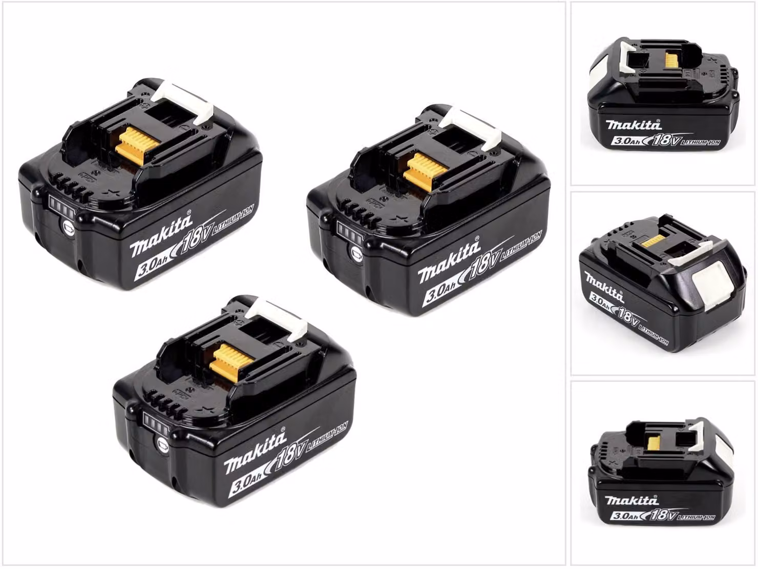 Makita Batteria BL 1830 B 18V - 3 Ah / 3000 mAh con indicatore di carica LED - 3 unità