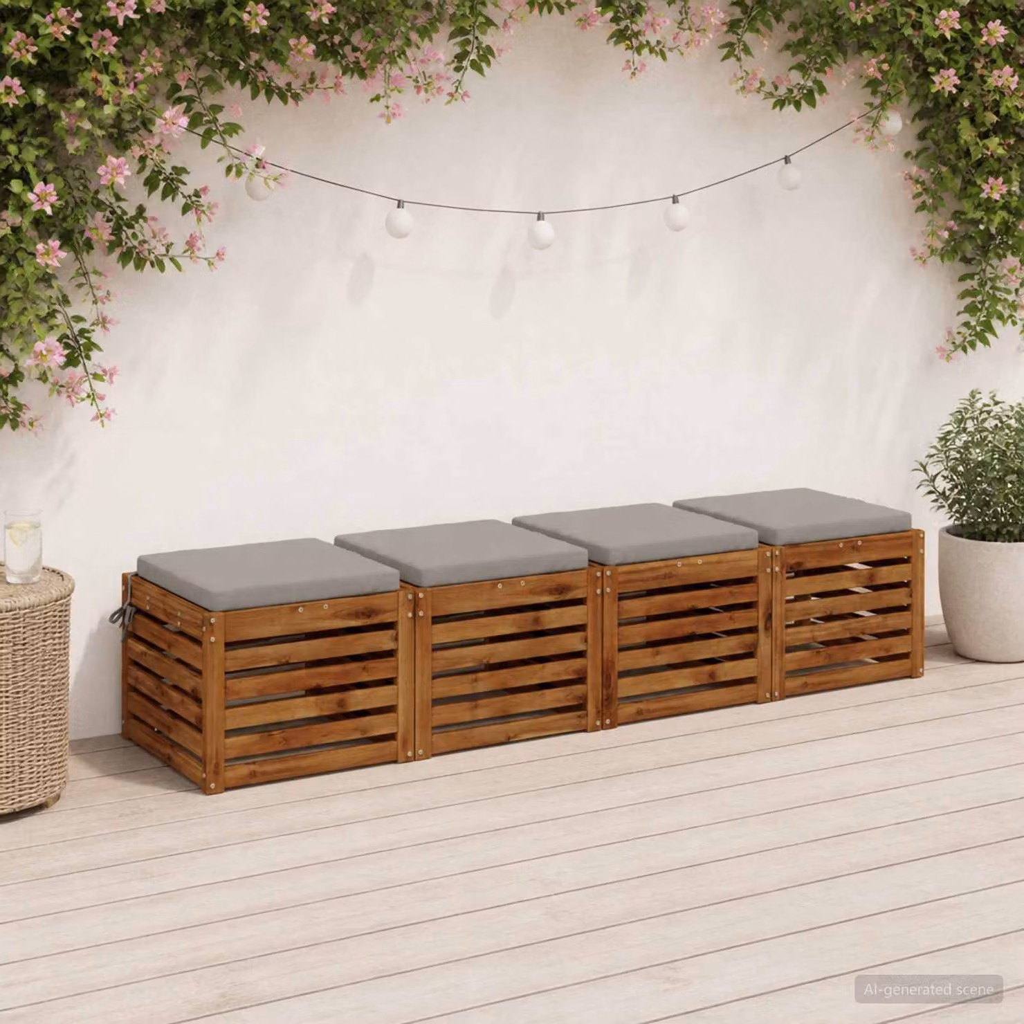 Set di 4 cuscini per sedia vidaXL in poliestere grigio con rivestimento lavabile e resistente ai raggi UV