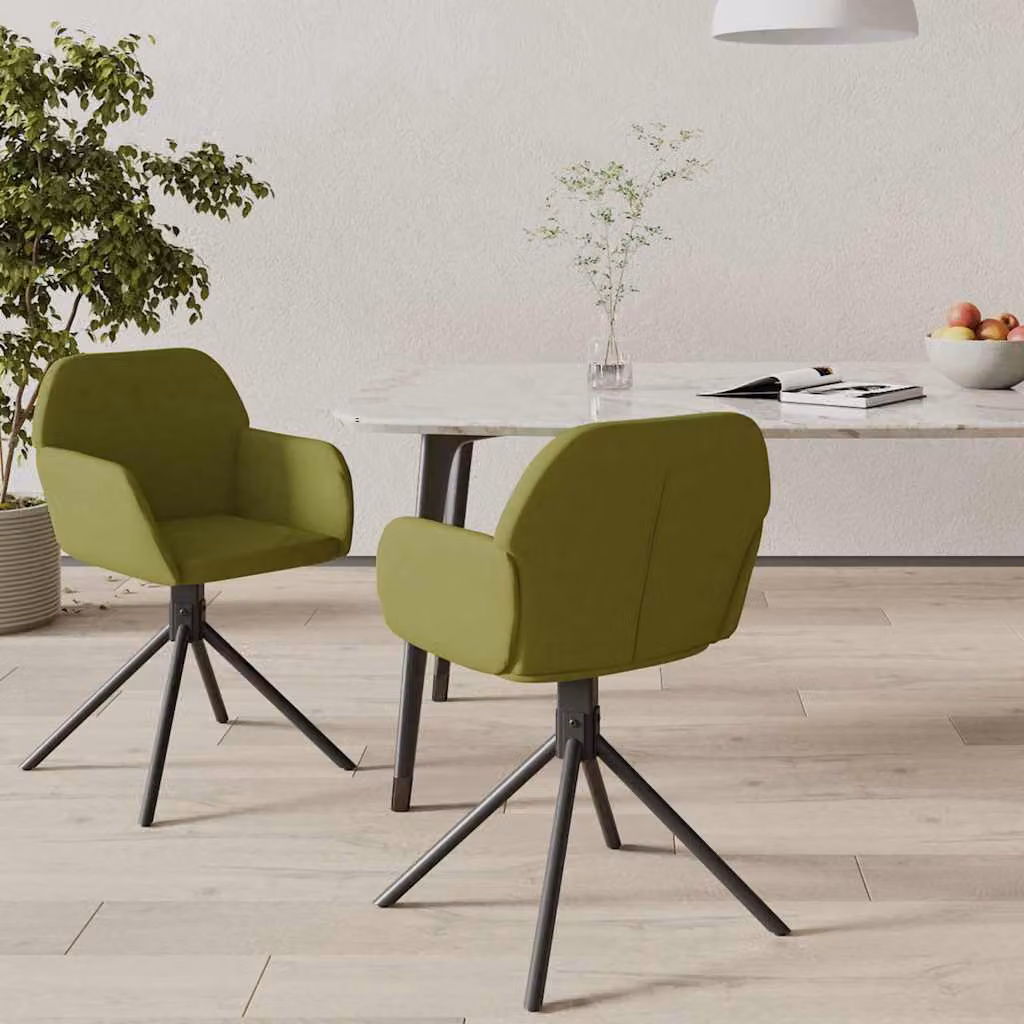 Set di 2 sedie da pranzo girevoli vidaXL in velluto verde chiaro con braccioli e base girevole a 360 gradi