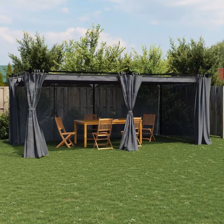 Gazebo vidaXL con Tende Antracite in Acciaio e Alluminio L: 6 m, P: 3 m