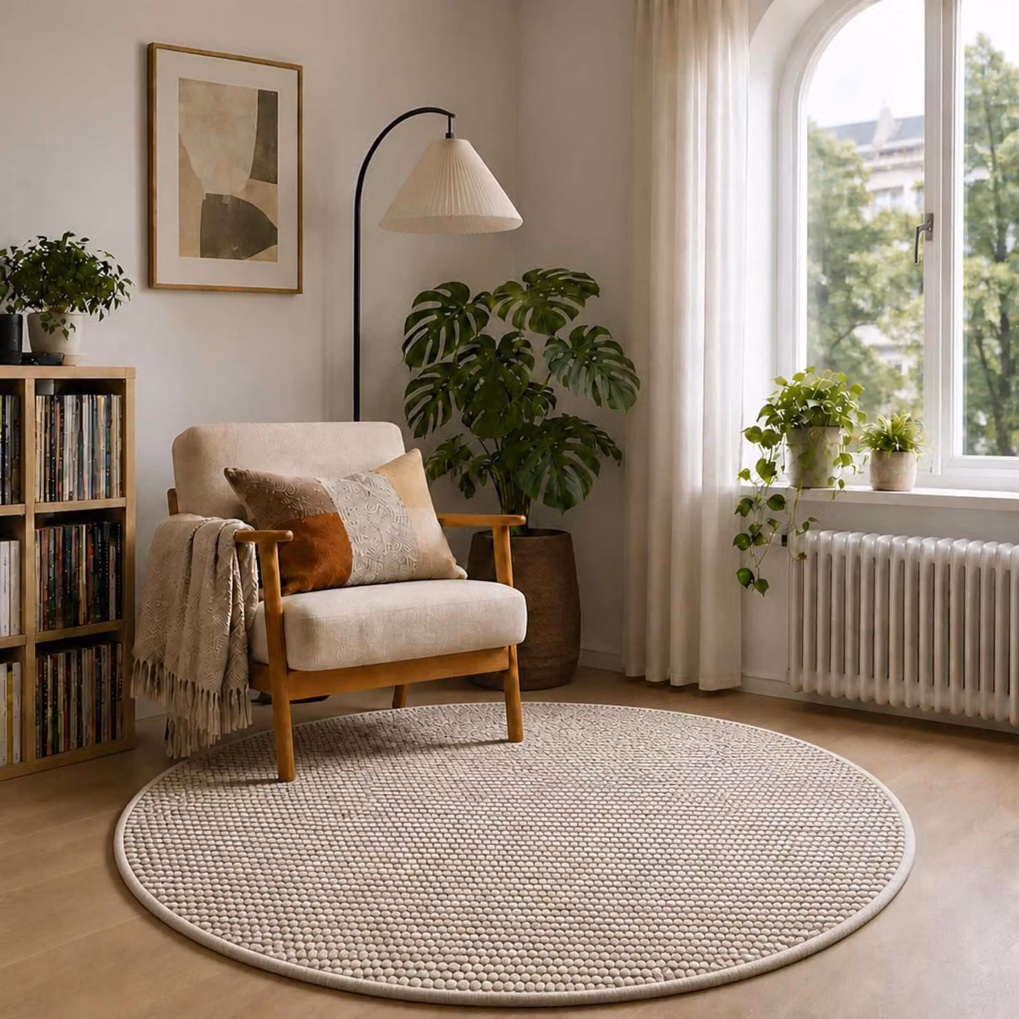 vidaXL Tappeto Beige Ø 120 cm 100% Poliestere 3 mm Lavabile