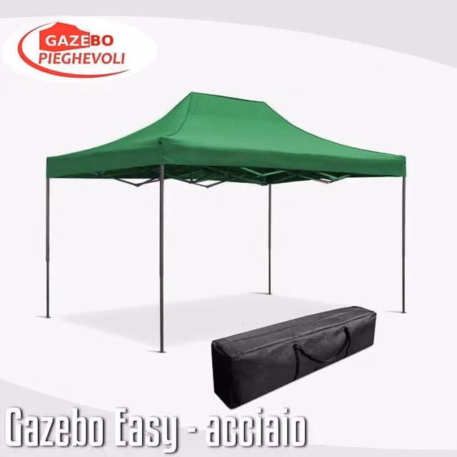Gazebo 3x4,5 m verde pieghevole portatile estendibile richiudibile estensibile acciaio SENZA laterali per fiere eventi stand chiosco tenda tendone mercato mercatino