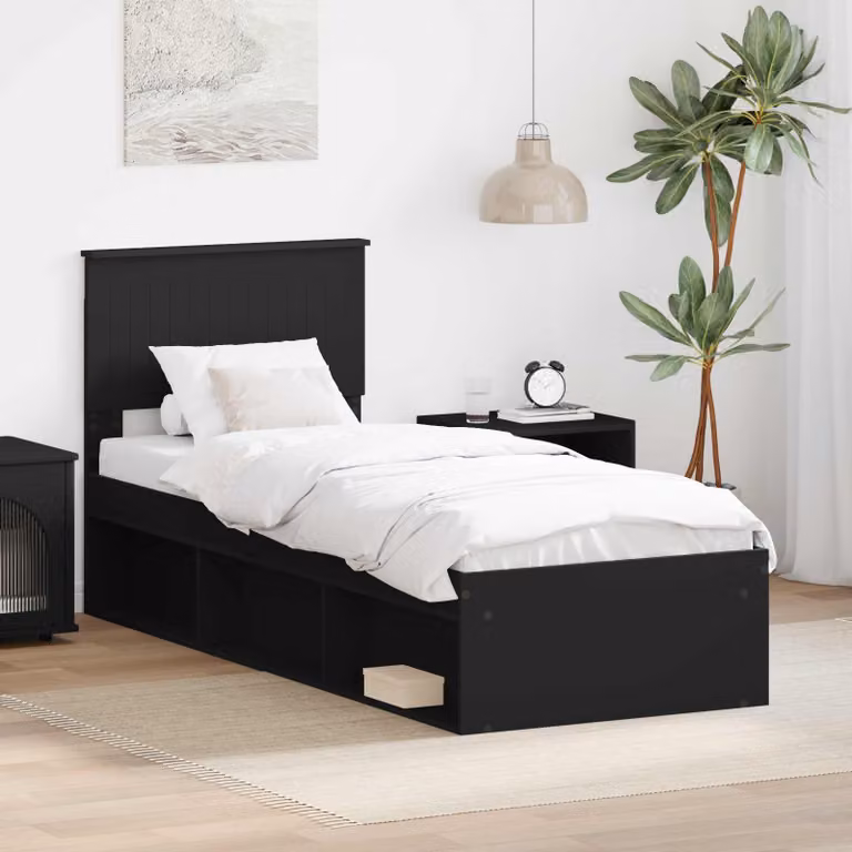 Struttura del letto con testiera vidaXL in pino massello Nero 80 x 190 cm