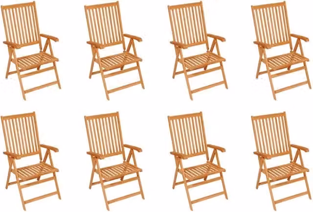 Set di 8 sedie pieghevoli reclinabili con cuscini vidaXL in legno di teak marrone e grigio con braccioli per giardino e terrazzo