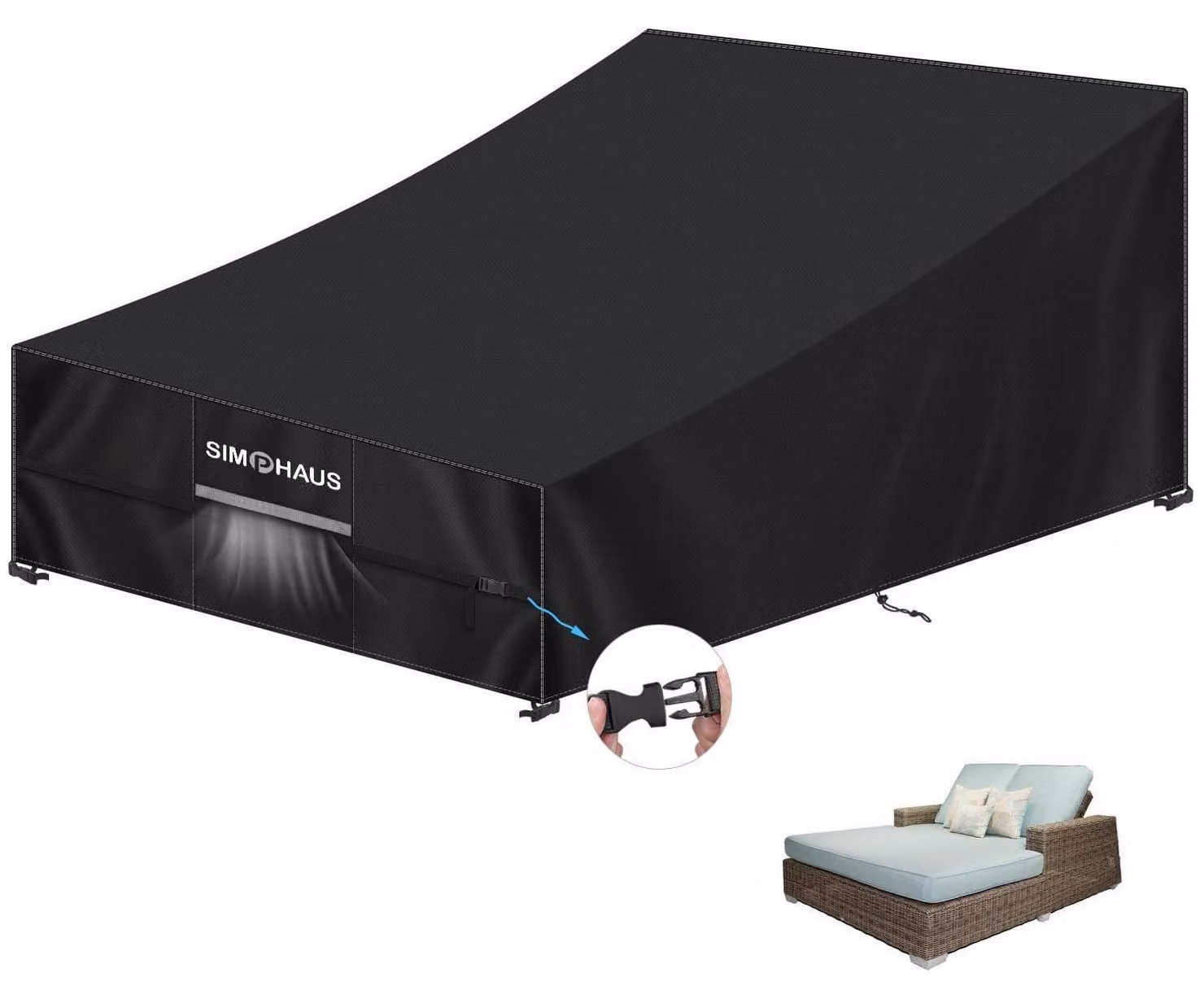 Copertura protettiva per sdraio da giardino, adatta a due persone, impermeabile, antivento, resistente ai raggi UV, realizzata in tessuto Oxford 420D, dimensioni 210x150x40/90 cm