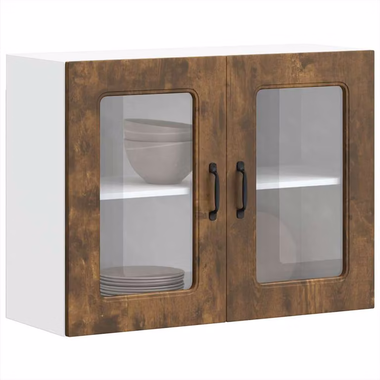 vidaXL Pensile da Cucina Moderno Kalmar con Ante in Vetro, Colore Marrone, L 80 x P 31 x H 60 cm