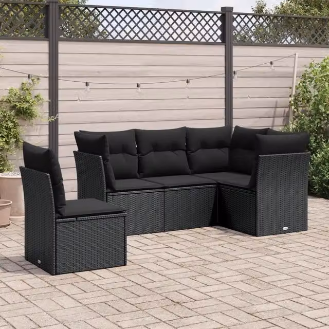 Set Divani da Giardino 5 pz con Cuscini in Polyrattan Nero 3217635