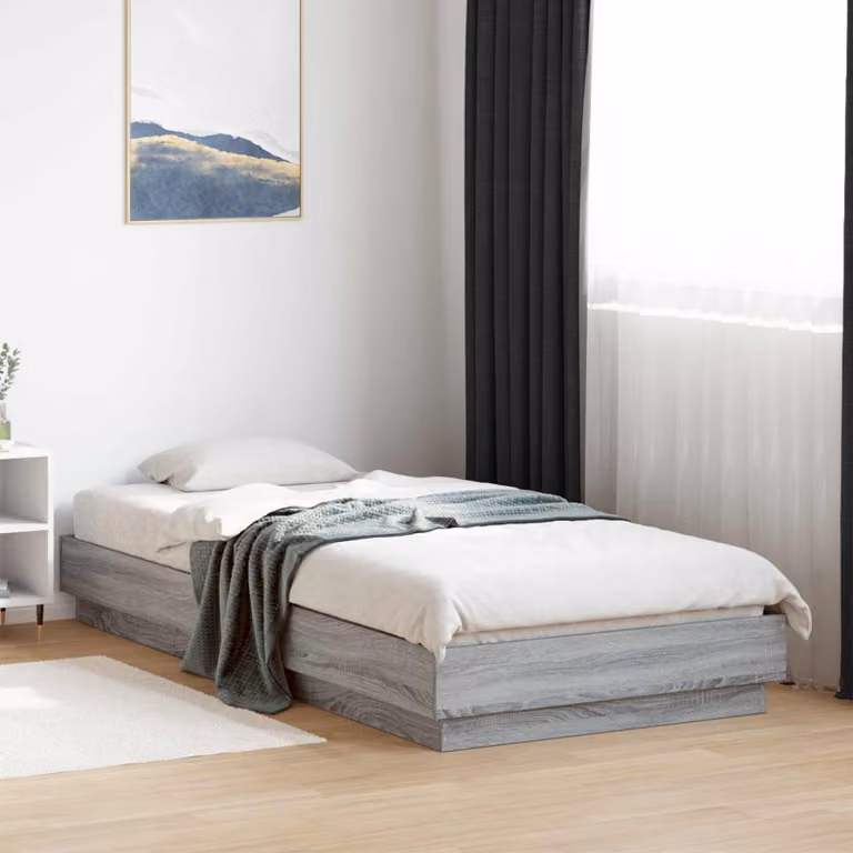 Letto moderno vidaXL Sonoma grigio con illuminazione LED e porta USB in legno ingegnerizzato L: 80 cm, P: 200 cm, H: 140 cm