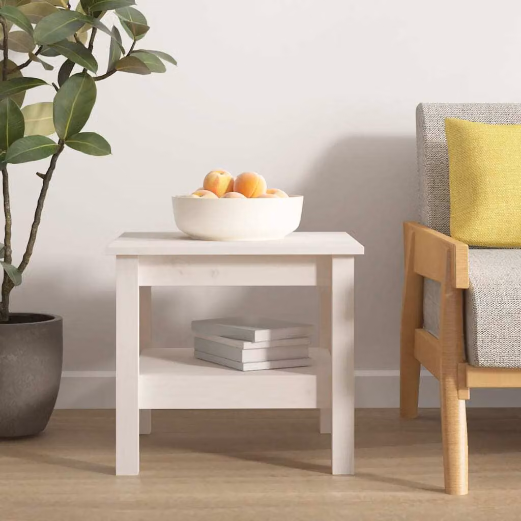 vidaXL Tavolino bianco 45x45x40 cm in legno di pino massiccio - Tavolino - Tavoli da caffè - Tavolino - Tavolino da divano