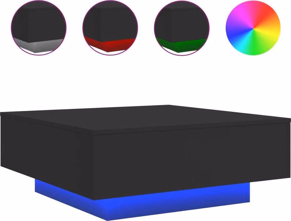 Tavolino da Soggiorno con Luci LED Nero 80x80x31 cm