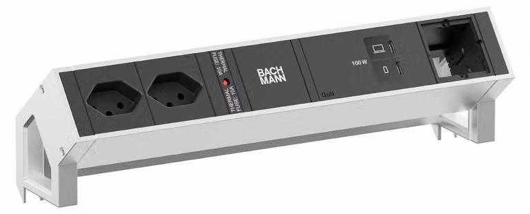 BACHMANN DESK2 2xCH 90° 1xUSB C/C 100 W, 1xCM L=0,2 m in acciaio inossidabile