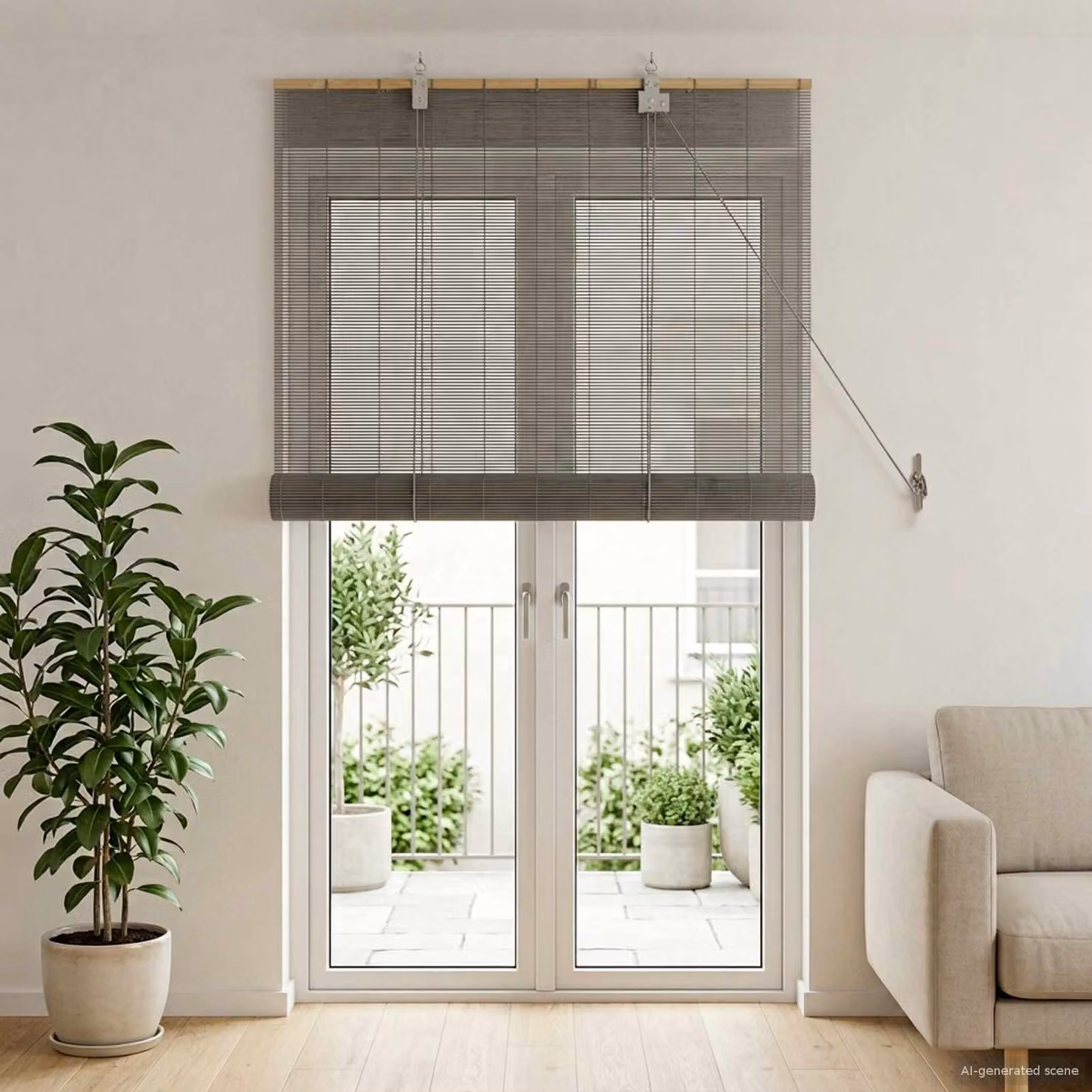 Tenda a rullo vidaXL in bambù grigio semi-trasparente L: 120 cm, H: 220 cm