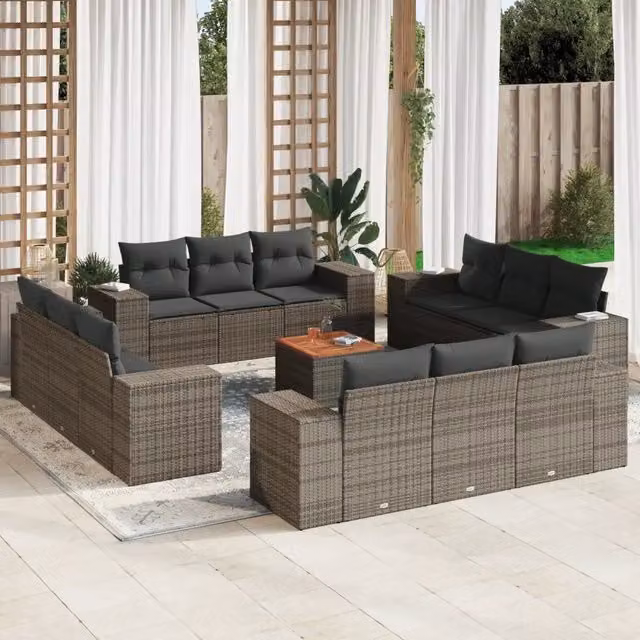 Set di divani da giardino VIDAXL in polyrattan grigio con cuscini, composizione a forma di U per 13 persone