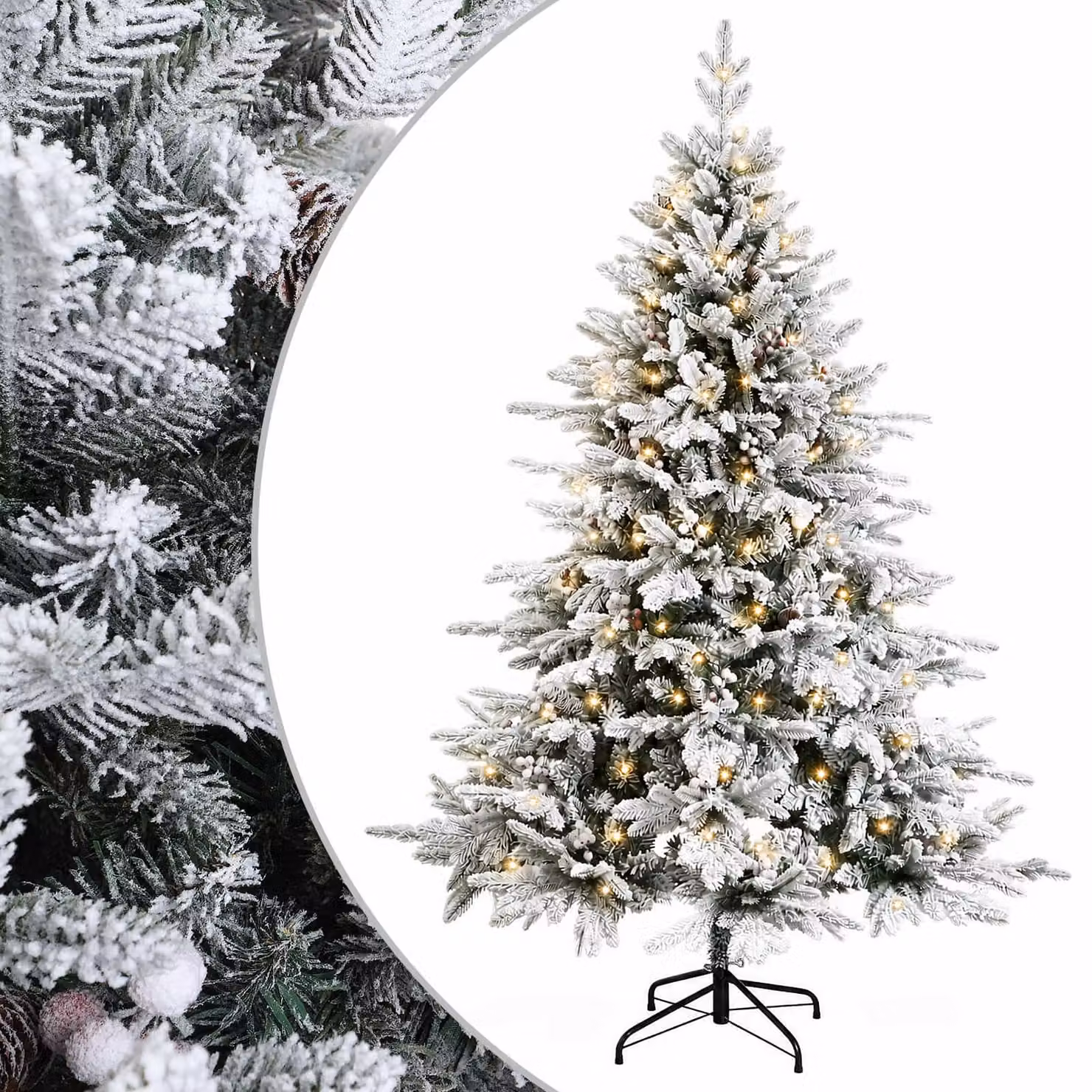 Albero di Natale artificiale verde vidaXL con 150 LED luce bianca calda e rami pieghevoli, Altezza: 150 cm
