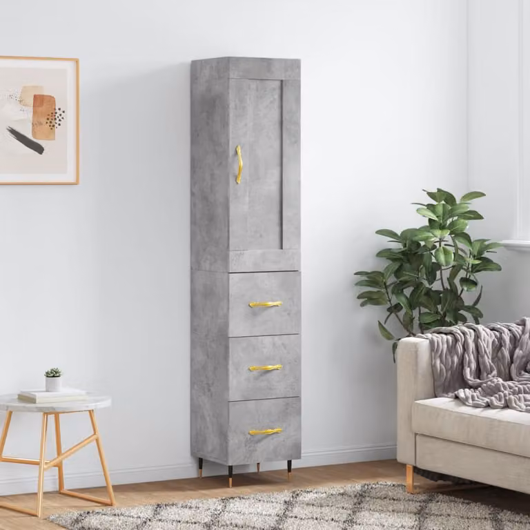 Credenza moderna vidaXL in legno e metallo, colore grigio, L 34,5 cm x P 34 cm x H 180 cm