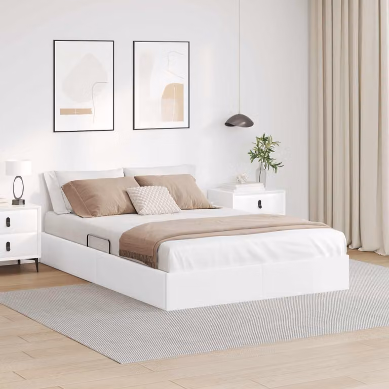 Letto ottomano moderno vidaXL in pelle sintetica bianca con base a sollevamento L: 140 cm, P: 200 cm, H: 203 cm