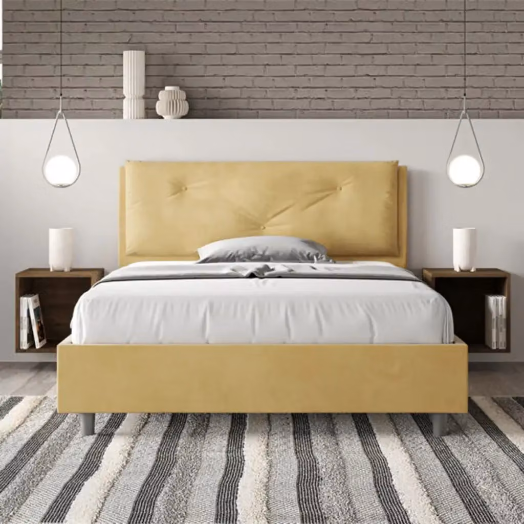 Letto matrimoniale francese Appia Large Ityhome con rete imbottita in microfibra colore giallo, L/P/H: 140 x 200 cm – 2