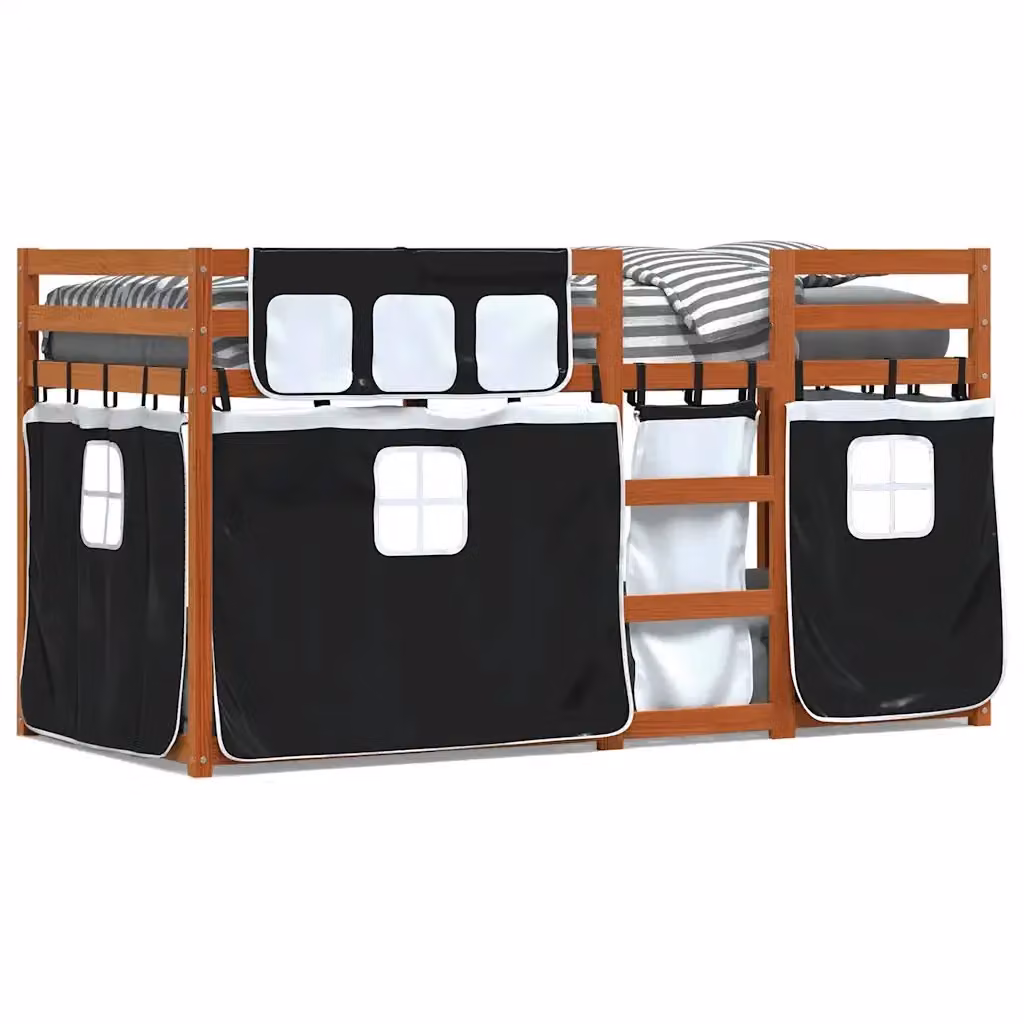 Letto a Castello vidaXL in Legno di Pino Massello per Bambini, Marrone, Nero e Bianco, 90x190 cm – 2