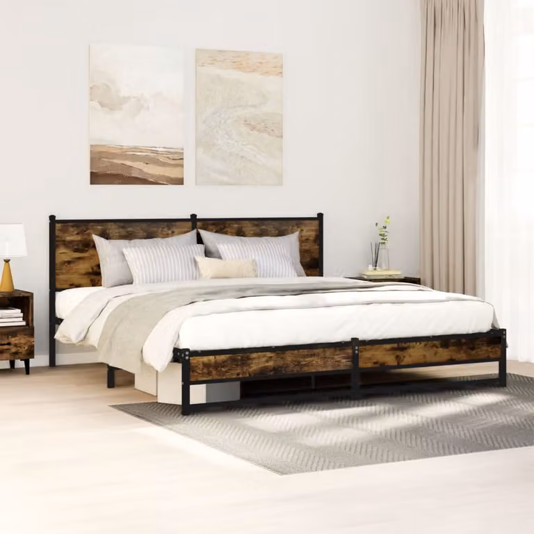 Giroletto in metallo vidaXL senza materasso, colore rovere fumo, L: 200 cm, P: 160 cm