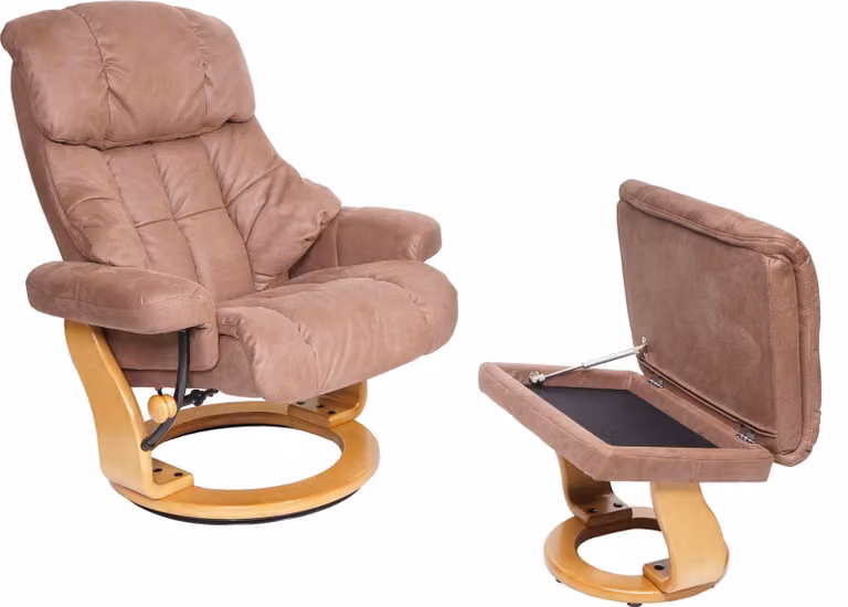 MCA Poltrona relax Calgary XXL, sgabello per poltrona TV, portata 180 kg tessuto/tessuto ~ marrone, struttura marrone naturale