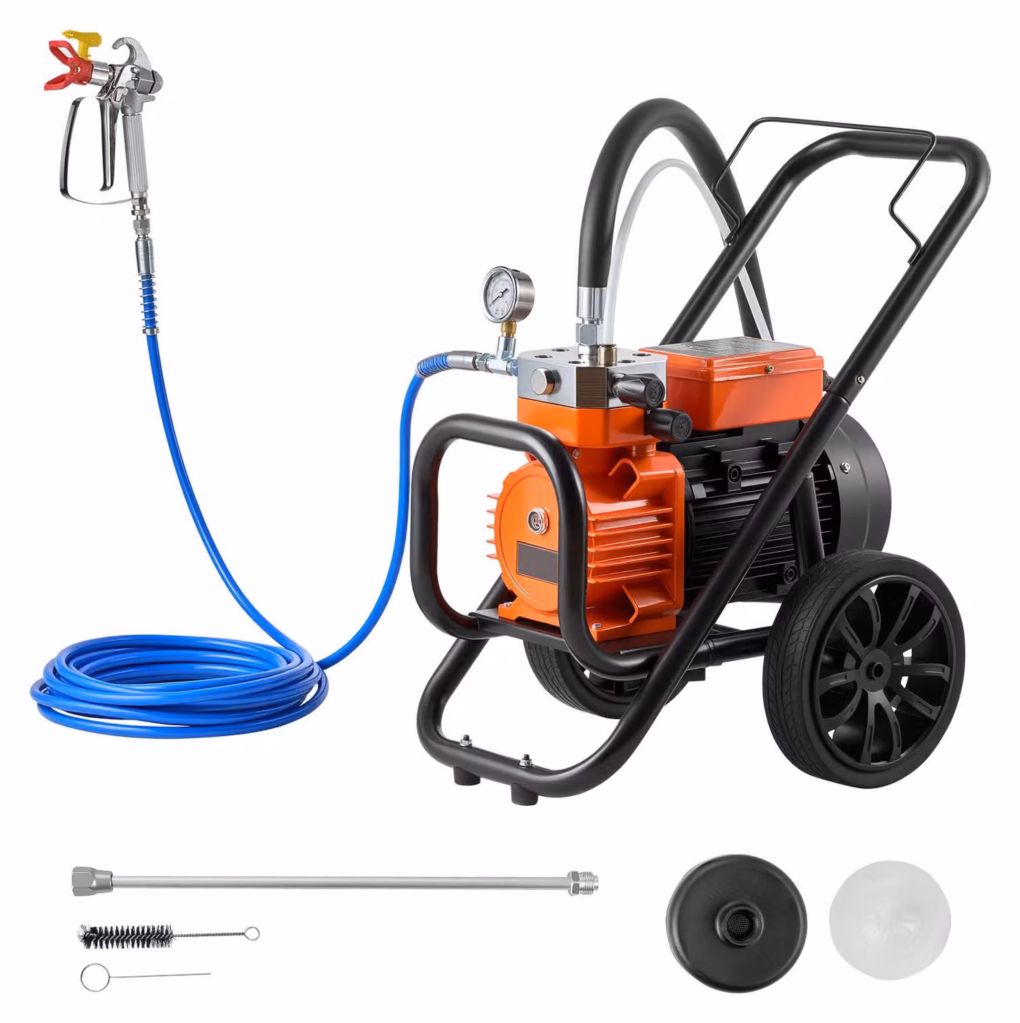 SucceBuy Spruzzatore a membrana airless 2000 W, spruzzatore portatile con pressione di 22,75 MPa, tubo flessibile ad alta pressione da 10 m, strumento di pulizia e spazzola, ideale per applicazioni interne ed esterne in progetti fai da te