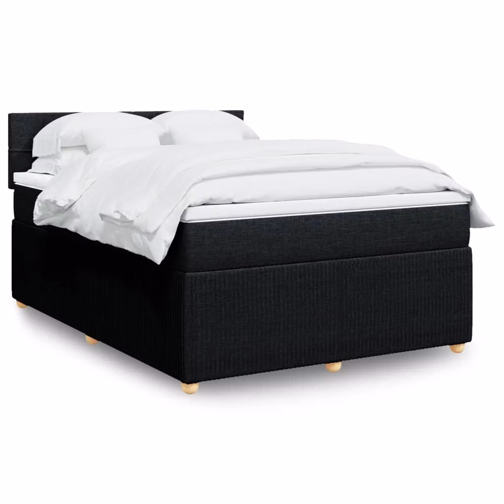 vidaXL Giroletto a Molle con Materasso Ibrido in Tessuto Nero e Bianco L/P/H: 140 x 190 cm – 1