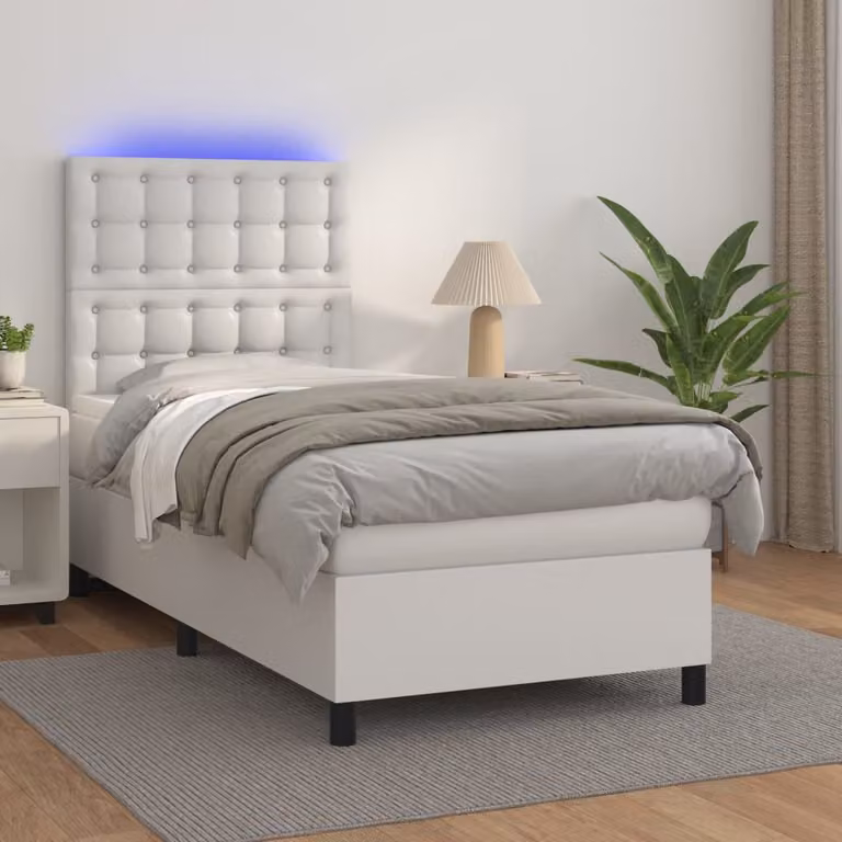 vidaXL Giroletto con Molle, Materasso e Illuminazione LED in Similpelle Bianco, L/P: 100 x 200 cm