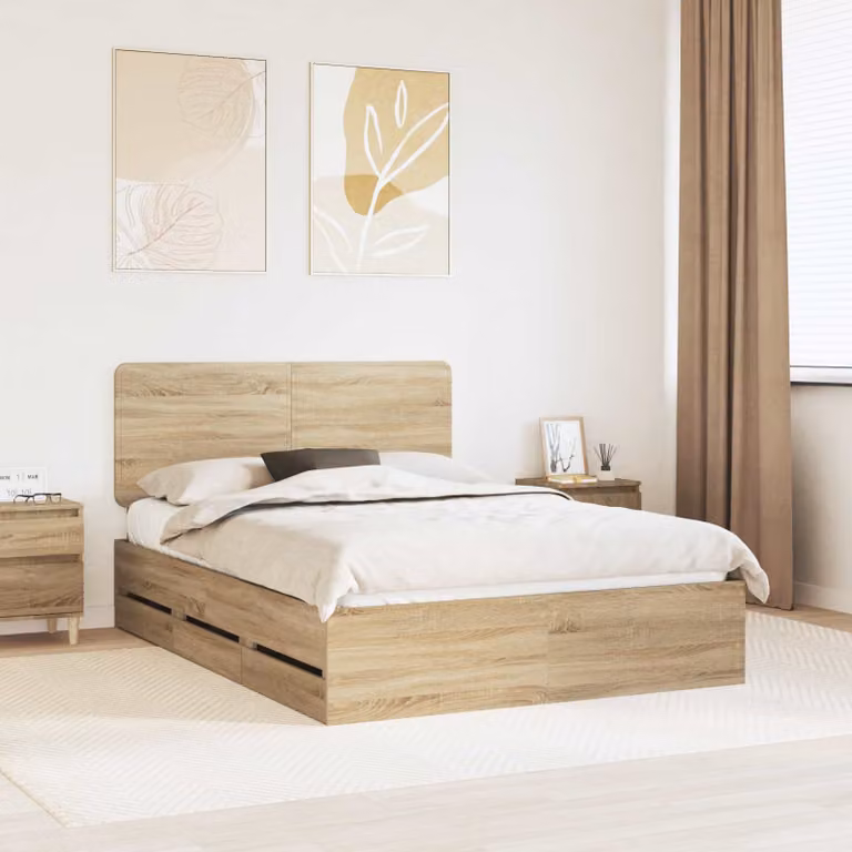 vidaXL Struttura del letto con cassetto in legno Rovere Sonoma marrone L: 150 cm, P: 200 cm, H: 100 cm