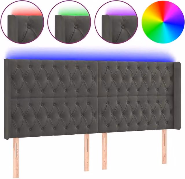 Testiera | Testata a LED Grigio Scuro 203x16x118/128cm in Velluto