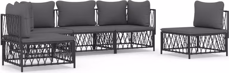 Set Salotto da Giardino 5 pz con Cuscini in Acciaio Antracite