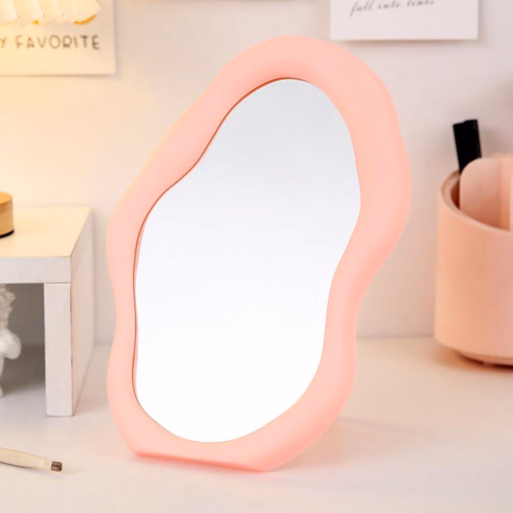 Specchio da tavolo, forma irregolare a nuvola, 17,5 x 25 cm, rosa