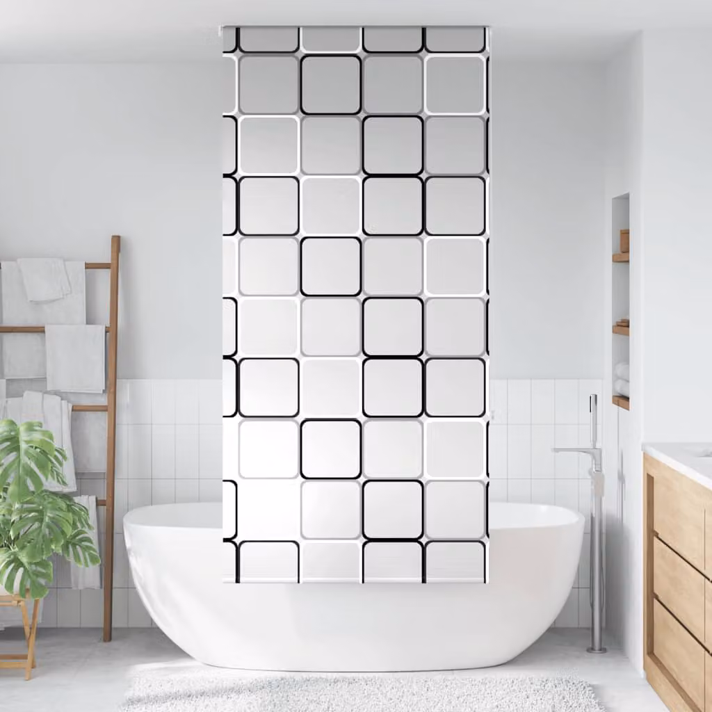 Tenda a rullo per doccia vidaXL con decorazione grafica, bianca e multicolore, L: 90 cm, H: 240 cm