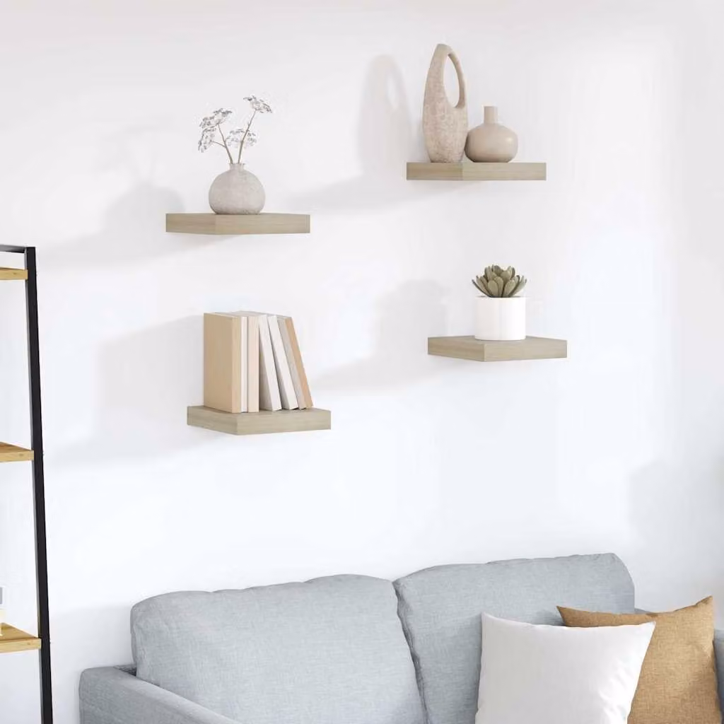 Set di 4 Scaffali a Parete vidaXL in MDF, Colore Rovere/Beige, L 23 cm x P 23,5 cm x H 3,8 cm