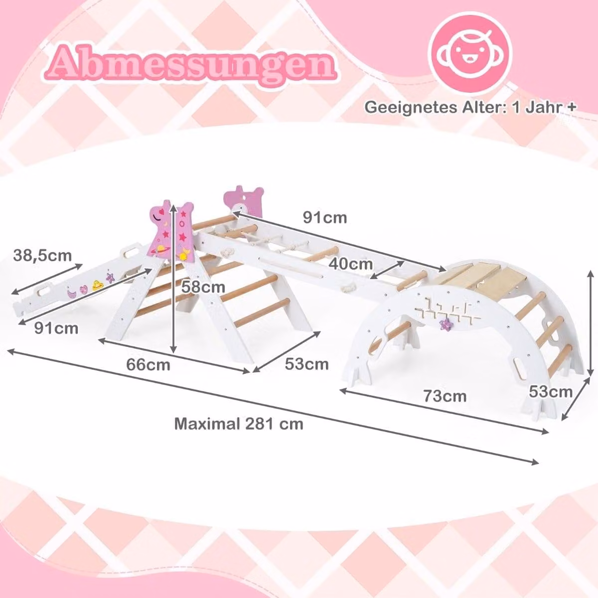 Set da arrampicata per bambini da 4 pezzi con scivolo e arco - Bianco