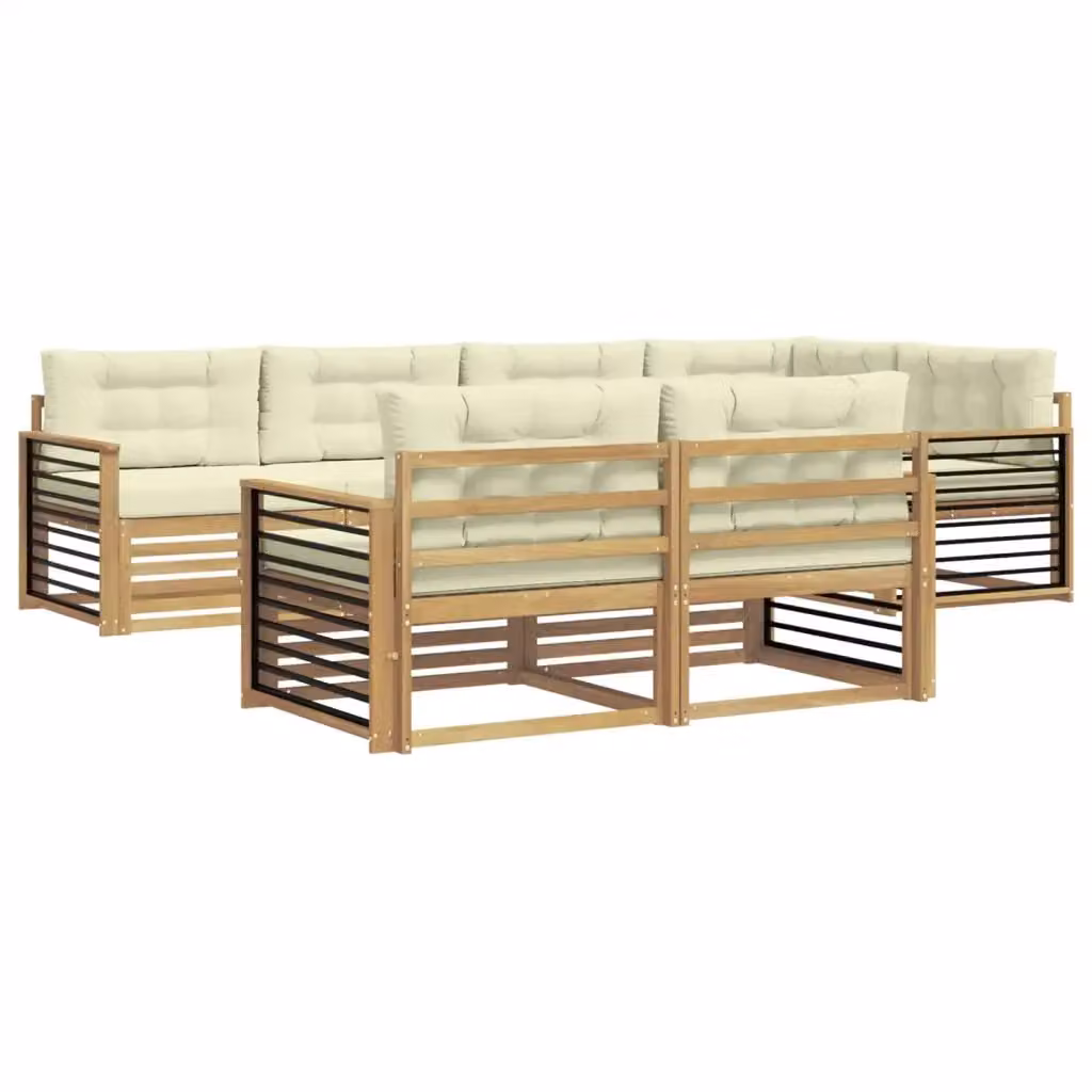 Set di divani da esterno vidaXL a forma di L composto da 7 pezzi in legno di acacia con cuscini bianchi e beige – 2