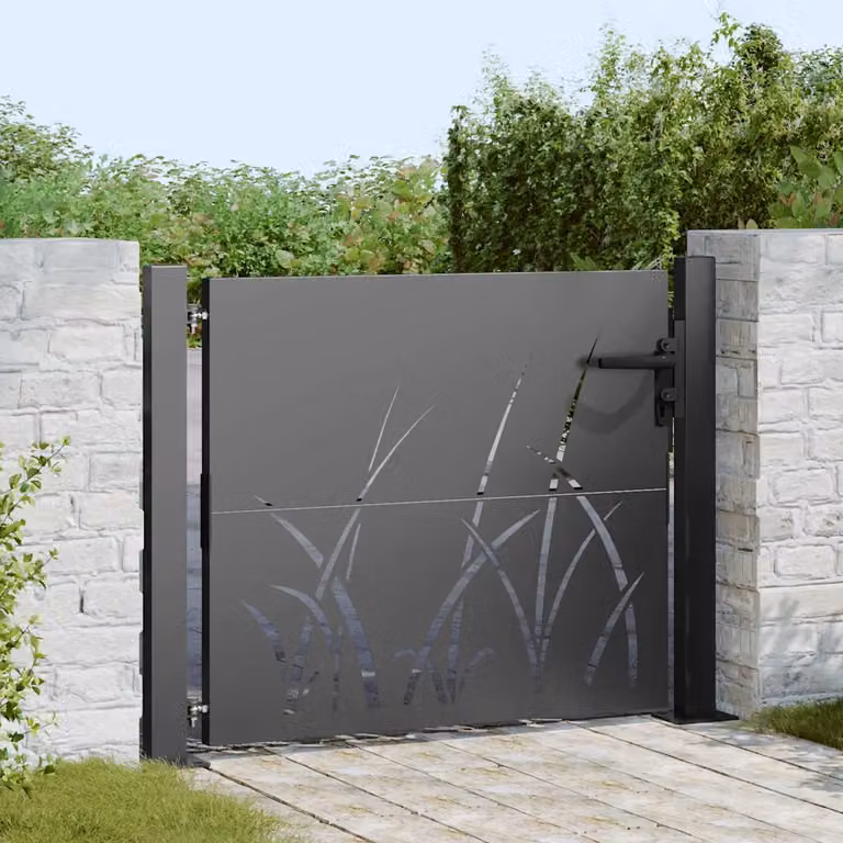 Cancello singolo da giardino vidaXL in acciaio nero semi-trasparente L: 110 cm, H: 105 cm