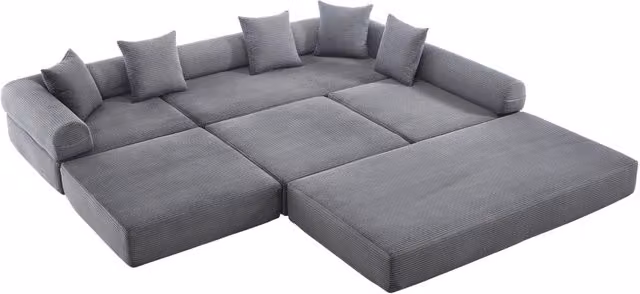 Divano modulare grigio scuro con contenitore, 270x180x64 cm, tessuto in cotone a coste