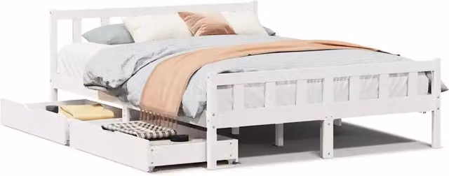 Letto matrimoniale | Letto per adulti | Letto senza Materasso Bianco 150x200 cm Legno Massello di Pino