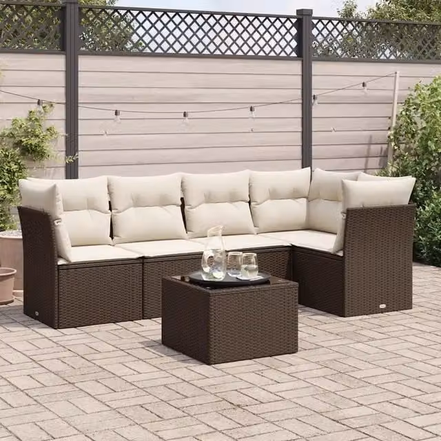 Set Divano da Giardino 6 pz con Cuscini Marrone in Polyrattan 3249452