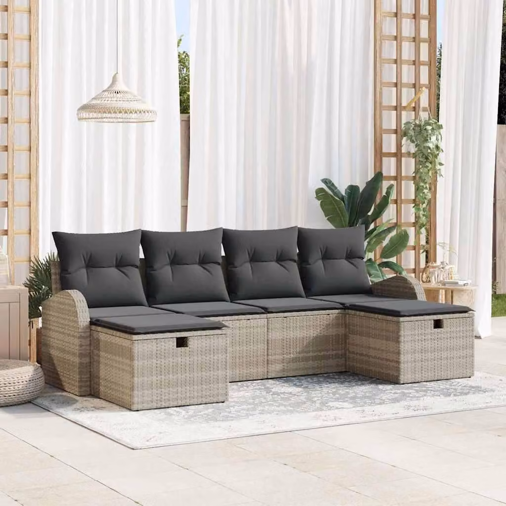 Maison Exclusive - Set da giardino composto da 6 pezzi, divano in rattan sintetico color grigio chiaro