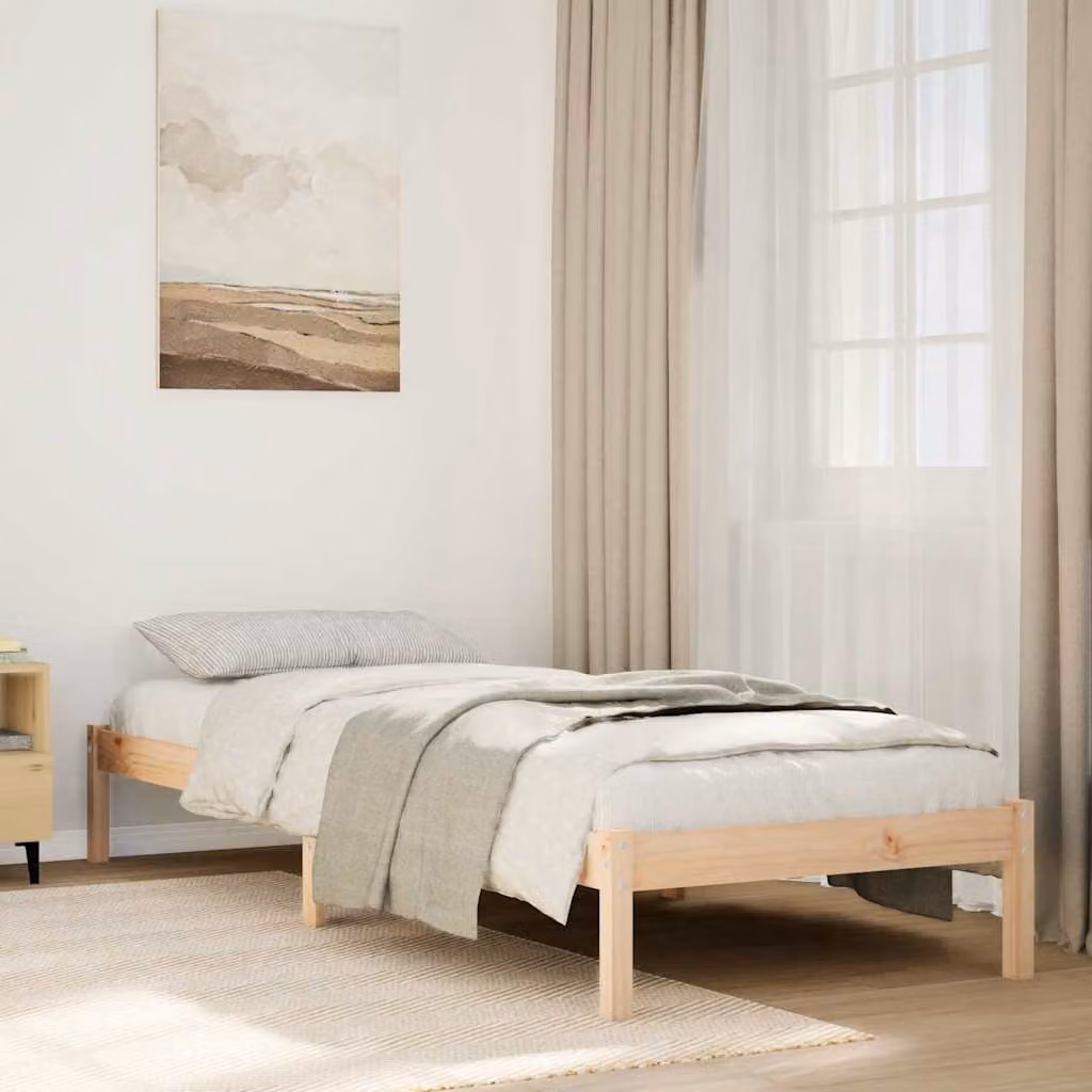 Letto extra lungo vidaXL in legno di pino naturale marrone senza materasso L 90 cm x P 215,5 cm x H 31 cm