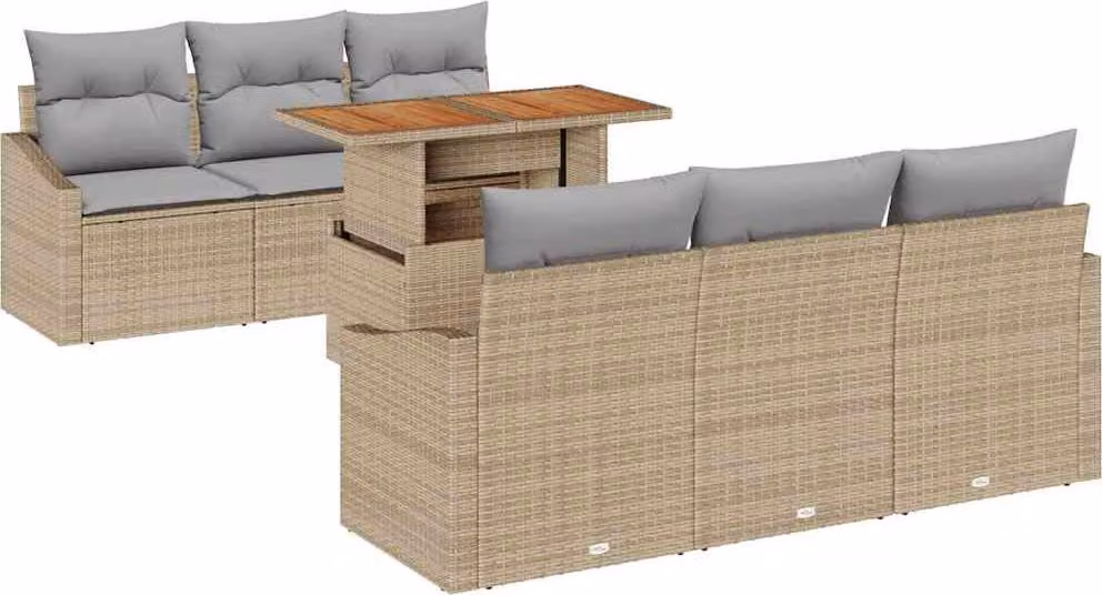 Set Divano da Giardino 7 pcs Beige Poly Rattan