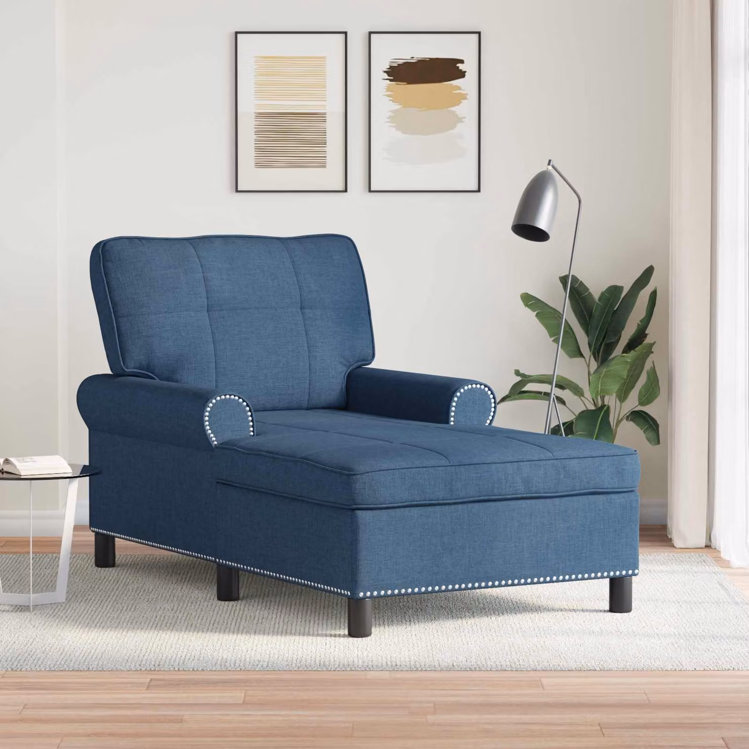 Chaise Lounge Moderna vidaXL in Tessuto Blu con Cuscini, L/P/H: 157 x 91 x 91 cm – 1