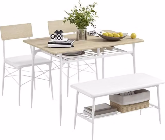 Set tavolo da pranzo allungabile con sedie e panca ¨C Minimal ¨C Legno effetto rovere, nero